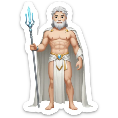 fullbody silverhair shirtless god ZEUS, white robe over shoulder, standing still sticker