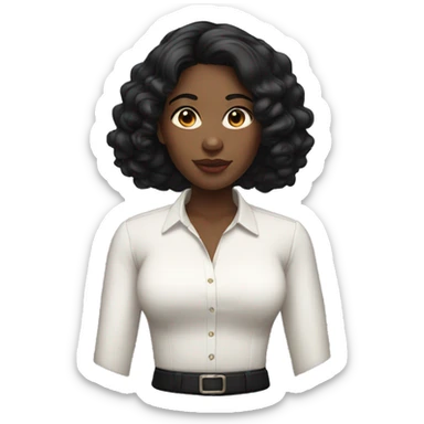 black woman with center part black hair and white blouse sticker