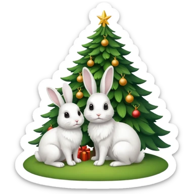 White rabbits with Xmas tree sticker
