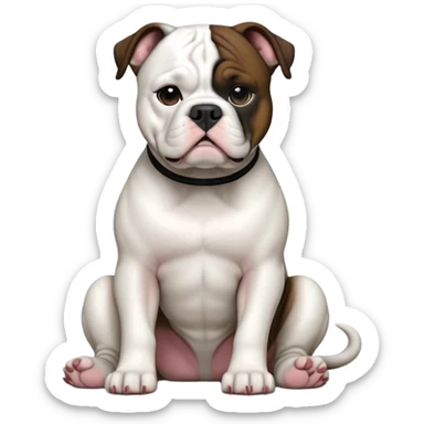 cinematic-[american bulldog]-realistic-full-body-sitting-emoji,-tail-resting-loosely-beside-its-paws,-head-tilted-dramatically,-sleek-[pied black]-fur,-simplified-yet-realistic-focused-features,-highly-detailed,-glowing-with-an-almost-sarcastic-glow sticker