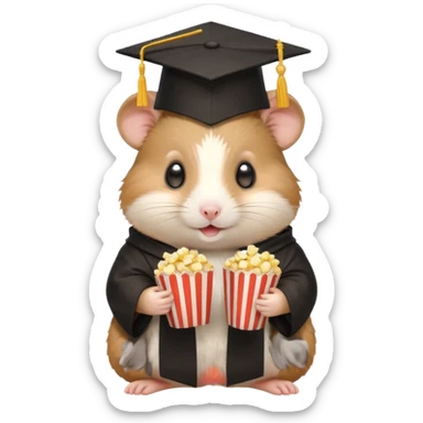  hamster holding pop corn, graduate hat sticker