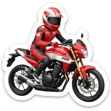 Red and white 2015 Honda CB500F with tucked rider sticker