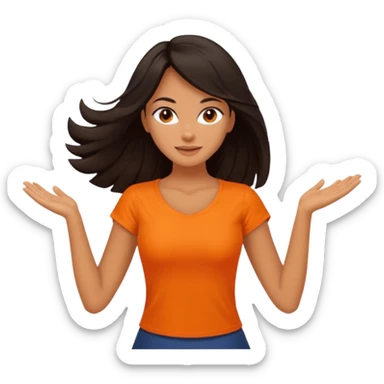 Long  Dark hair women orange top twirling sticker