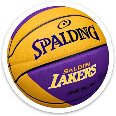 Minimalist purple and gold Spalding basketball with NBA logo, Lakers colors, iOS emoji style sticker