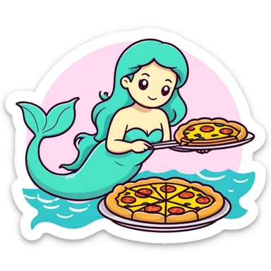 Mermaid making a pizza  sticker
