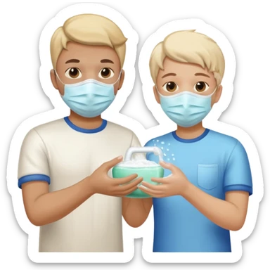 Give me emojis that represent corona-time safety rules such as: keep your distance, wear a mask, wash hands, avoid crowds, sanitize regularly, stay home, and no handshakes. Use only relevant emojis. sticker