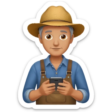 a simple and expressive emoji of a farmer holding a smartphone sticker