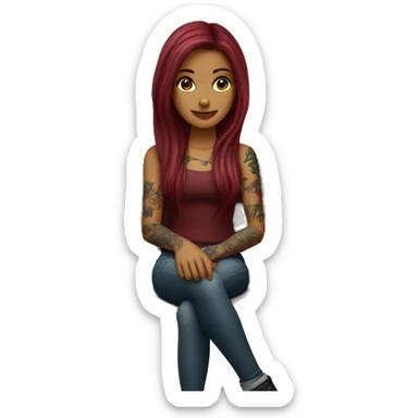 Beautiful tattooed burgundy long haired woman sitting on a bench sticker