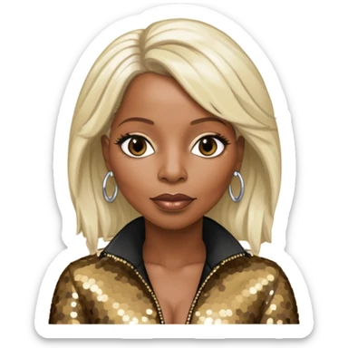 Mary J Blige with platinum blonde hair, dark brown sequin outfit sticker