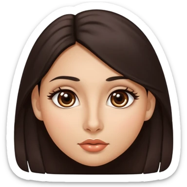 morena, olhos mais rasgados, cabelo liso e comprido, mais volumoso sinal em forma de circulo do lado direito da bochecha, nariz grande e bonito e boca menor sticker