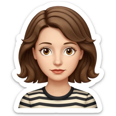 fair-skinned caucasian woman, 40s, chin-length wavy/unruly brown-ish hair with some white stripes, hazel eyes sticker