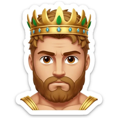 Cinematic Realistic Hercules Portrait, depicted with lifelike, sun-kissed skin and a robust, muscular physique that radiates both power and gentle nobility. His intense, kind eyes and regal expression are complemented by classical Greek attire and a laurel crown, rendered under dynamic lighting that highlights every chiseled detail. sticker