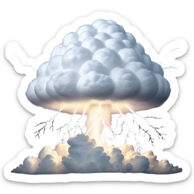 Cinematic Realistic Cumulonimbus Emoji, Towering and imposing, with dark, dramatic clouds reaching up into the sky in a billowing formation. Lightning flickers within, and the atmosphere is charged with energy, signaling a powerful storm ahead. Soft glowing outline, capturing the essence of raw power, intensity, and nature’s fury in a mighty cumulonimbus cloud! sticker