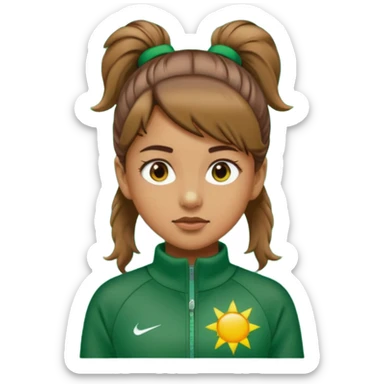​"A high-resolution mosaic of a girl with determined eyes and a high brown ponytail, meticulously crafted from thousands of tiny emojis."
​"The art captures her forest-green tracksuit and a sun-drenched, blurred background using creative emoji shading." sticker