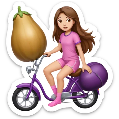 girl with long brown hair riding eggplant in shorts pink pijamas sticker