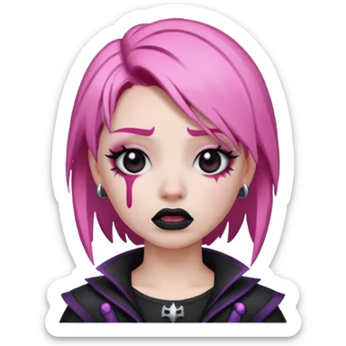Twitch emoji style crying emoji inspired by Haze skin from Fortnite featuring pink hair, dark lipstick, and gothic accessories sticker