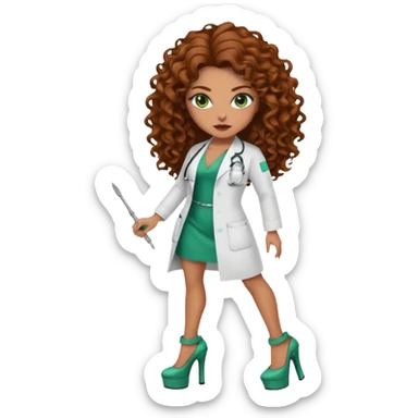 Sensual Spanish Lilith core evil surgeon. Surgeon has green eyes brown long curly hair with 7 inch platform heels.she is a  Surgeon that works for the cartel sticker