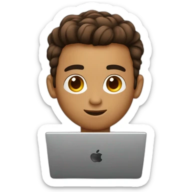 No glasses Cute programmer on his laptop with lighted skin a brown quiff and brown eyes and very little beard  sticker