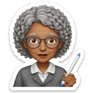 old woman teacher, brown skin, curly grey hai, wearing glasses, hold chalk on hand sticker