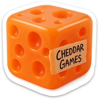 Make the clear, transparent orange block of cheddar cheese have even softer, more curved and rounded edges, and increase the glowing effect. Keep the Swiss-style holes, hyper-detailed retro 90's toy plastic texture, soft reflections, soft and squishy look, some cloudiness, not shiny, hyper-realistic, highly detailed, and appealing. Keep the tape messily taped to the side with 'Cheddar Games' in messy Sharpie. No background, extremely high quality. The style should reflect a hyper-realistic, retro 90's toy plastic look with soft reflections and a squishy appearance. sticker