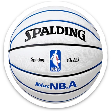 Minimalist blue and white Spalding basketball with NBA logo, blue with black lines, iOS emoji style sticker