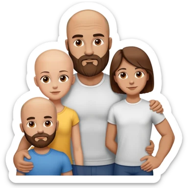 Family picture of Muscular Bald beard man with his wife long brown hair and 3 young boys sticker