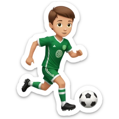 Brown hair 6 years old white boy footballer RUNNING playing soccer wearing CELTIC  UNIFORM  ( jersey) # 17 in the jersey !  sticker