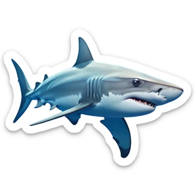 Cinematic Noble Hammerhead Shark Portrait Emoji, Poised and regal, with a broad, flattened hammer-shaped head, wide-set eyes, and a streamlined, powerful body gliding through deep blue waters, Simplified yet sharp and sophisticated features, highly detailed, glowing with a cool, oceanic luminescence, high shine, intelligent and commanding, stylized with an air of marine authority, focused and vigilant, soft glowing outline, capturing the essence of a watchful and confident predator that appears ready to glide out of the screen with effortless power! sticker