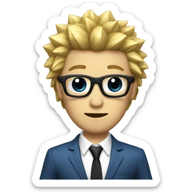 blue spikes on the suit, black glasses, blond hair, full photo, chopping, microphone sticker