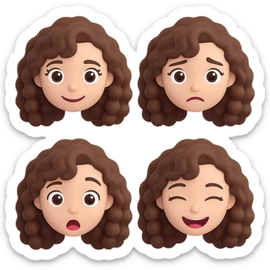 Create a set of emoji faces from the provided 3D cartoon female character with expressions: happy, sad, surprised, and laughing. The style should be Bitmoji-like, suitable for emoji use, with a transparent background. Maintain the character's 3D cartoon look and personality in the emoji faces. sticker