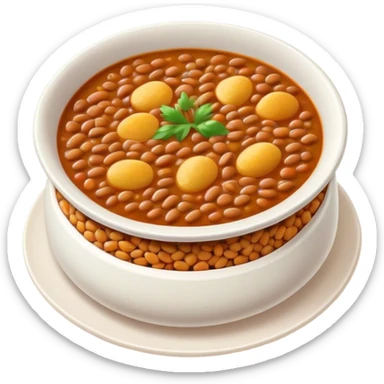 Cinematic Realistic Dal Dish Emoji, featuring a hearty lentil stew with aromatic spices rendered with lifelike textures and warm, comforting lighting. sticker