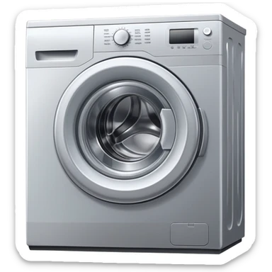 metallic silver washing machine with detergent sticker