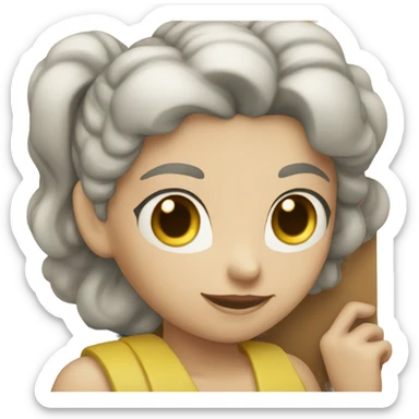 A woman holding a board that says the number "34" sticker