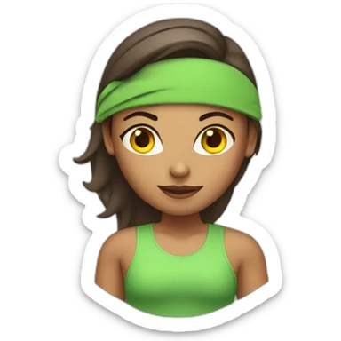 Female fitness instructor with a green headband sticker