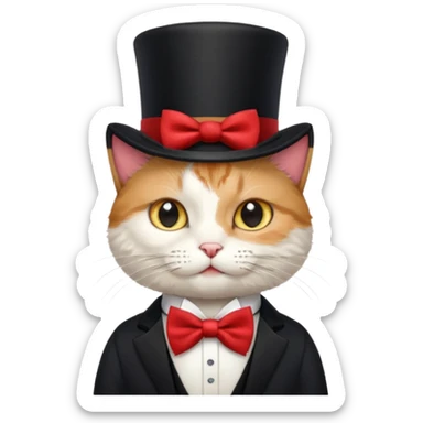 Cat  and wearing a top hat and a bow tie sticker