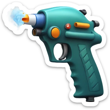 A squirt gun, with a cigarette sticking out the end of the barrel, with smoke rising  sticker