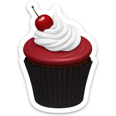 Dark red cherry cupcake with white frosting on top with black cupcake case  sticker