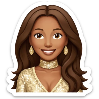 Yolanda Adams with long dark brown hair, cream sequin outfit  sticker
