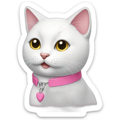 white cat with pink collar sticker