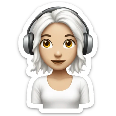 Una chica de piel blanca y pelo rojizo, que usa auriculares blancos  sticker