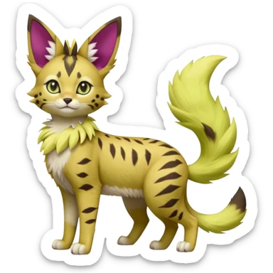 lime-green, magenta-eyed soft natural realistic romantic vintage antique divine beautiful elegant pretty precious cute young youthful  Fakémon-Pokémon-feline-Zeraora-Jolteon-serval-caracal-chinchilla-Minccino-Cinccino-Meowstic-rodent-hybrid-creature (full body) sticker