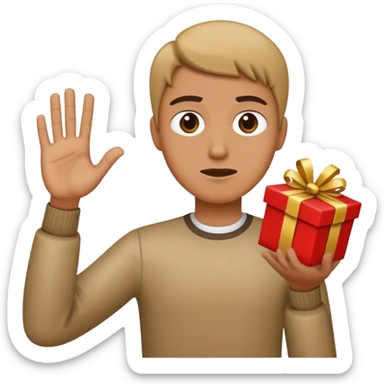 A person holding up a hand in refusal while a gift is being offered sticker