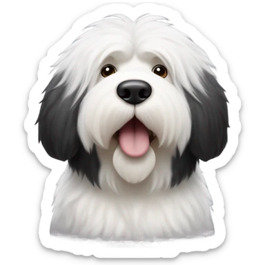 Old English sheepdog with a half and half face like a black (left) and white (right) cookie sticker