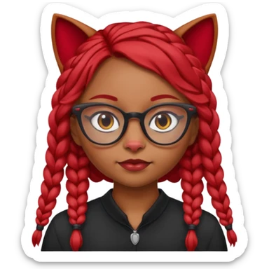 Dark Tan girl with long red plaits and red trimmed cat eye glasses head neck and shoulder shot only sticker