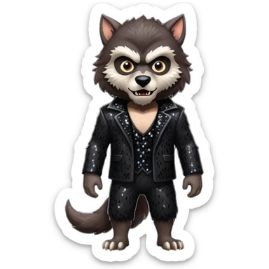 The Werewolf from Universal Monsters with dark brown fur, black sequin outfit sticker