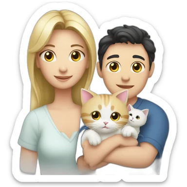 Family of 3- mum-dad-baby girl-white cat-black cat sticker