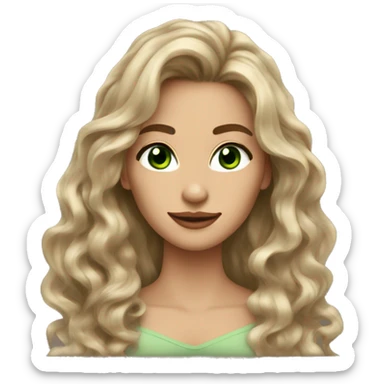 hot woman long brown wavy voluminous hair with green eyes beige skin sticker