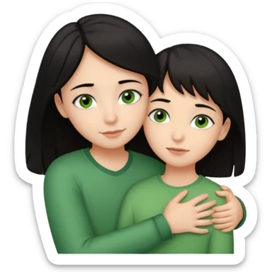 Girl with brown eyes and black hair hugging a boy with green eyes and brown hair sticker