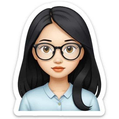 young Vietnamese girl head with very long black hair and glasses sticker