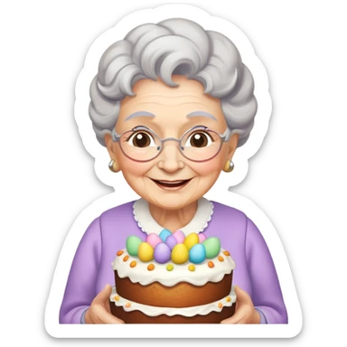 Granny with Easter cake sticker